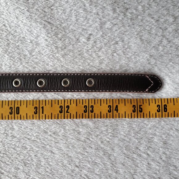 NEW Cole Haan Women\'s Brown Leather Skinny Belt Silver Buckle Contrast Stitch S main image 6